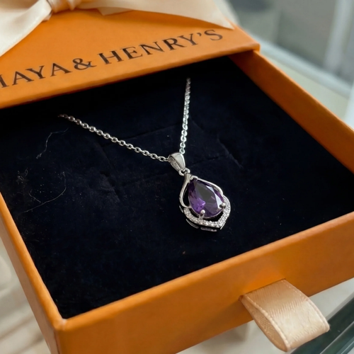 Selvara Crescent Drop Necklace | White Gold