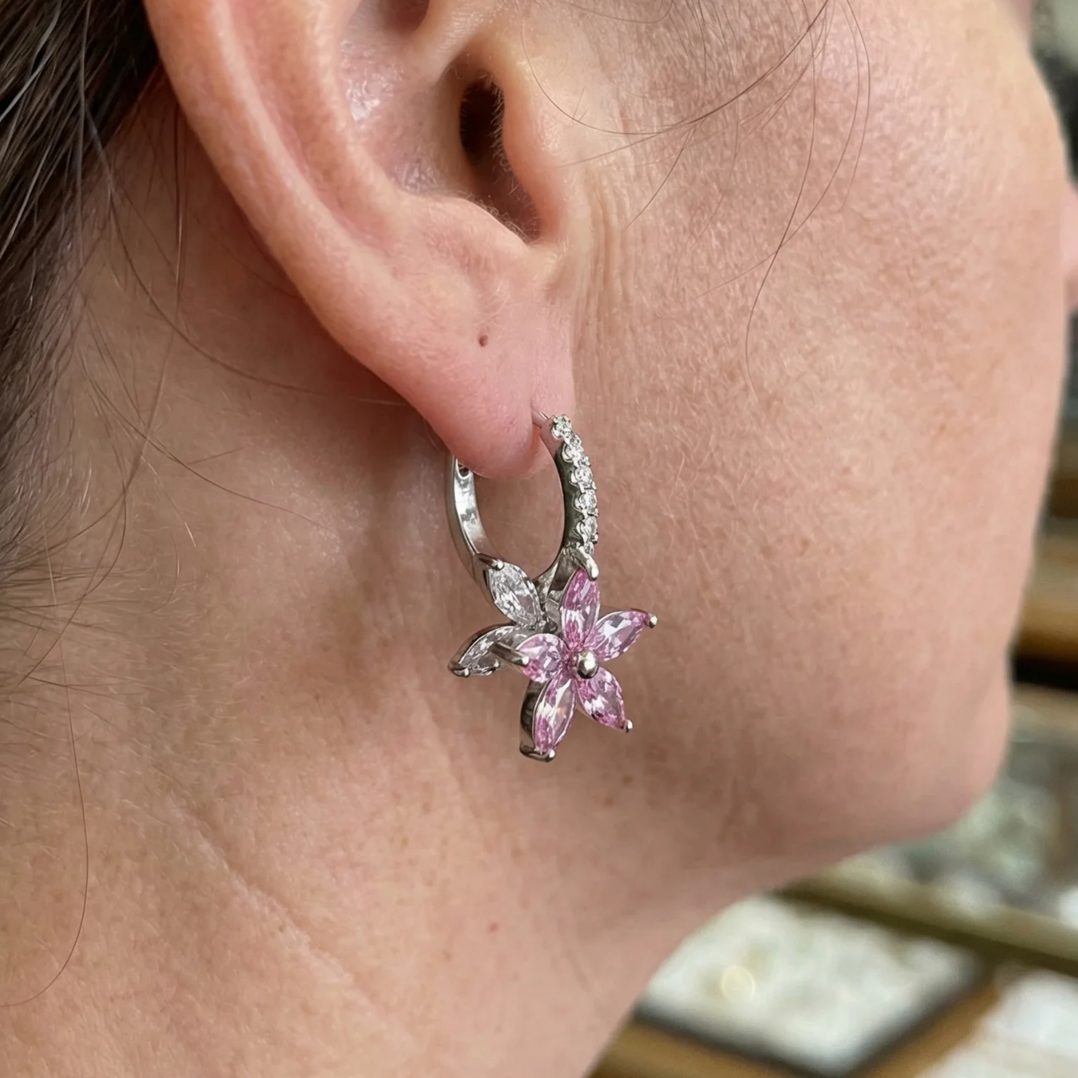 Thalia Pink Petalburst Earrings | White Gold